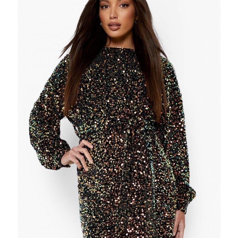 Boohoo Tall Sequin Velvet Dress